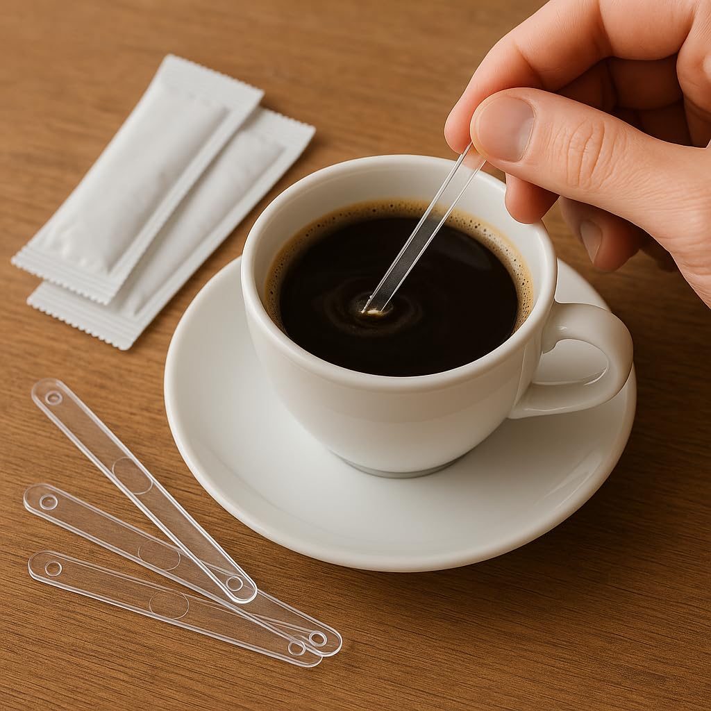 Palettine Caffè Monouso in Plastica Imbustate Singolarmente, 10 Confezioni da 50 Pezzi (Totale 500), Palettine Igieniche Resistenti per Bar, Ufficio, Casa e Distributori Automatici