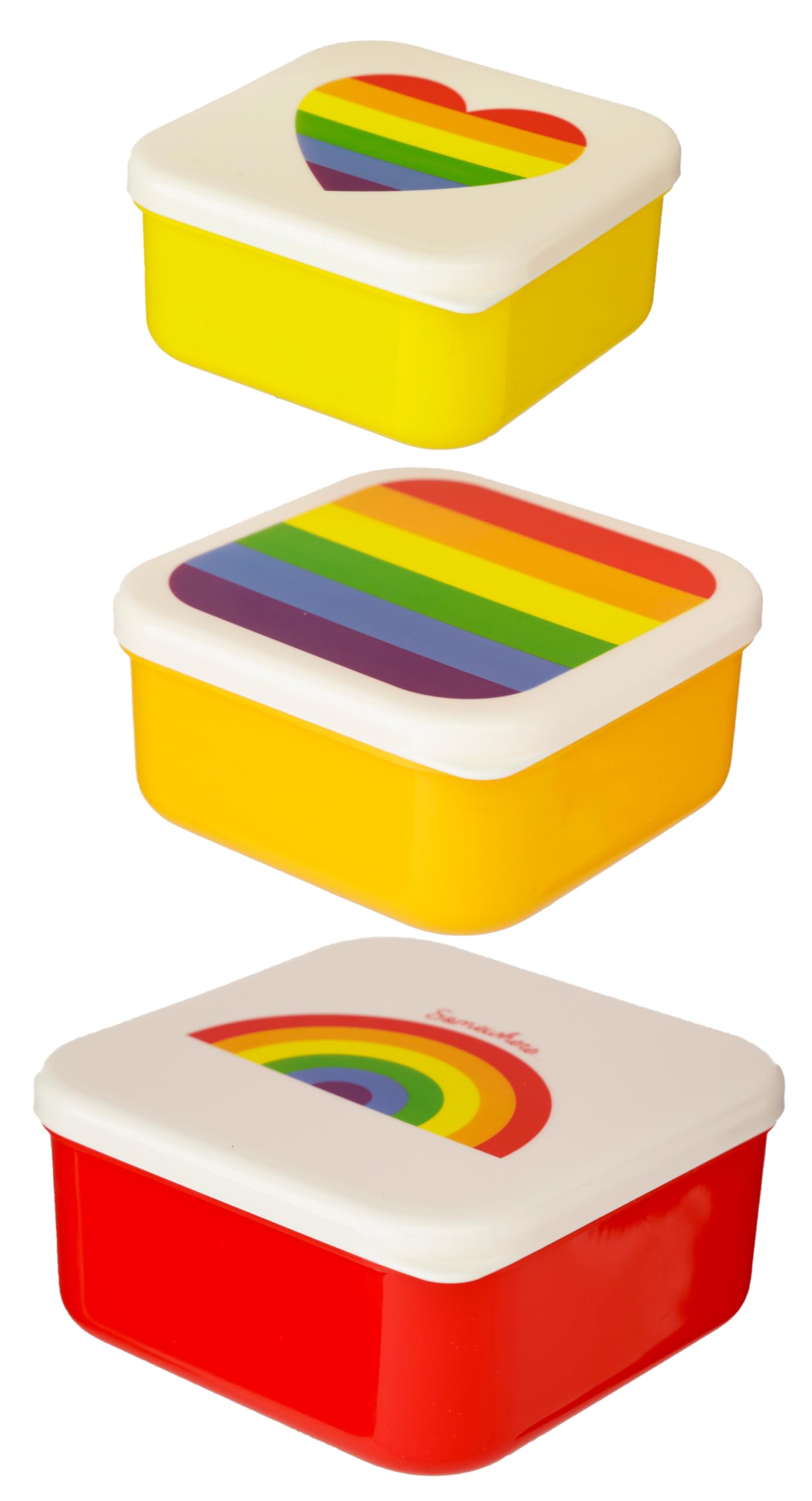 Puckator Somewhere Rainbow Reusable Lidded Snack Pot Lunch Box Set of 3, BPA Free PVC, Work School Travel Home, Large 5.5x11.5x11.5cm Medium 4.5x10x19cm Small 4x8.5x8.5cm
