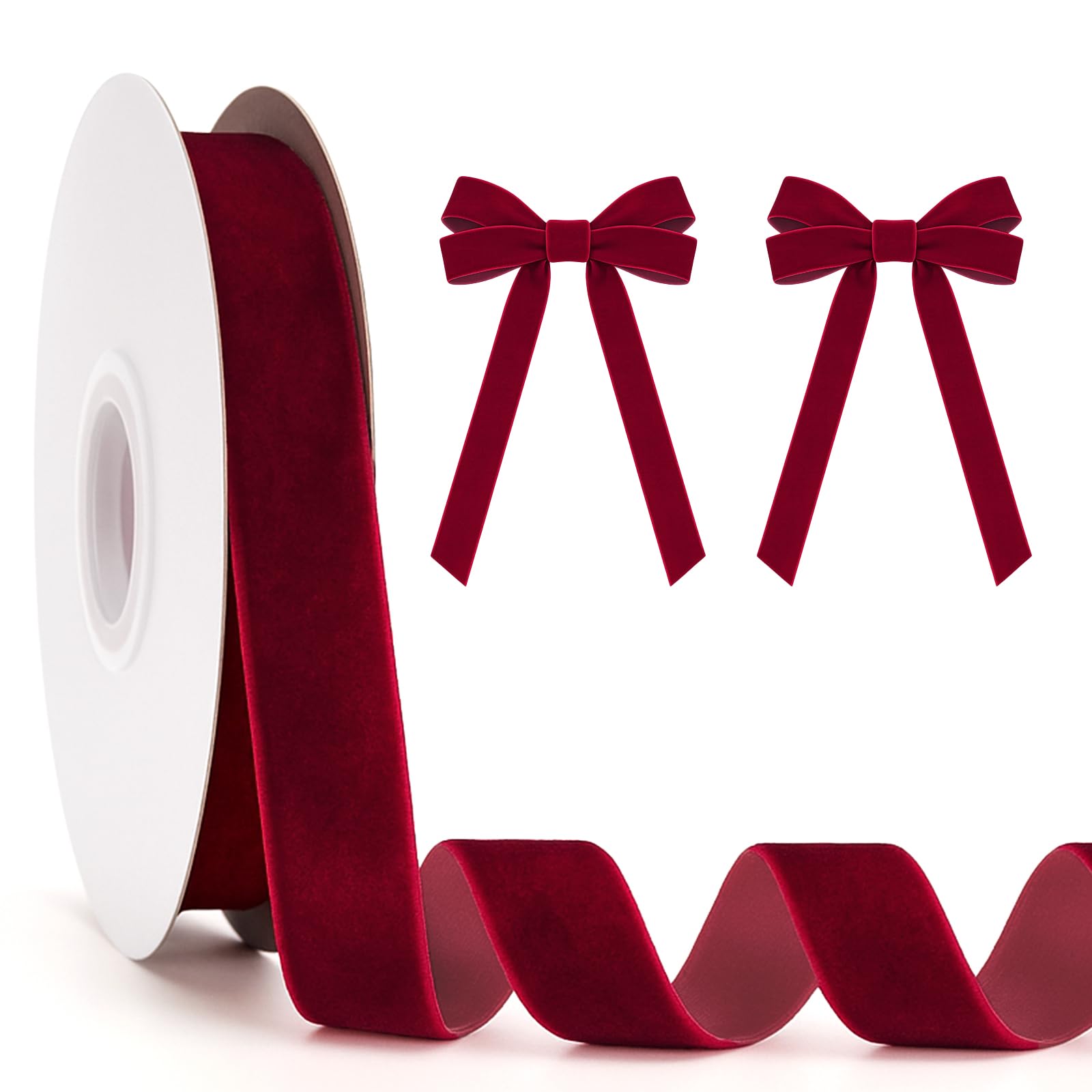 KINGLAKE 20mm Dark Red Velvet Ribbon for Gift Wrapping, 10M Thick Ghristmas Ribbon for Xmas Tree Decoration, Hair, Bows Making, Crafts