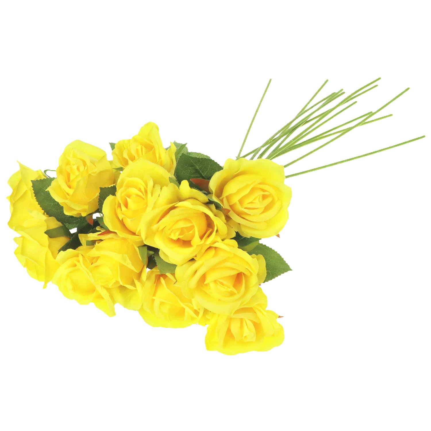 QWORK® 12Pcs Artificial Roses, Yellow Roses Artificial Flowers With Long Plastic Stems For Wedding Table Centerpieces, Home Decor