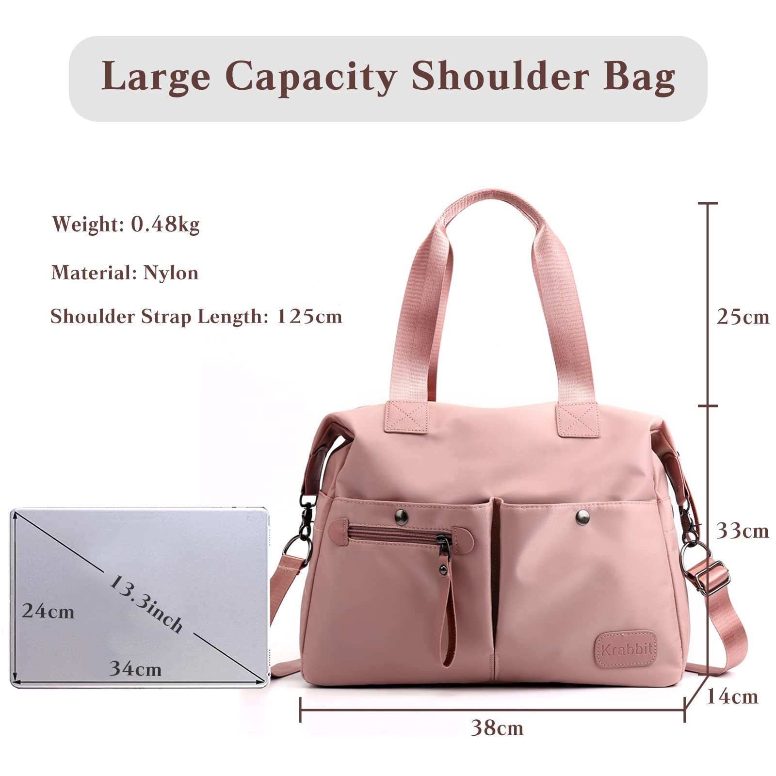 CORIOS Sacs Portés Épaule Nylon Bandoulière Sac Imperméable Messager Grande Capacité Cabas Rose pour Achat Travail Fête Voyage