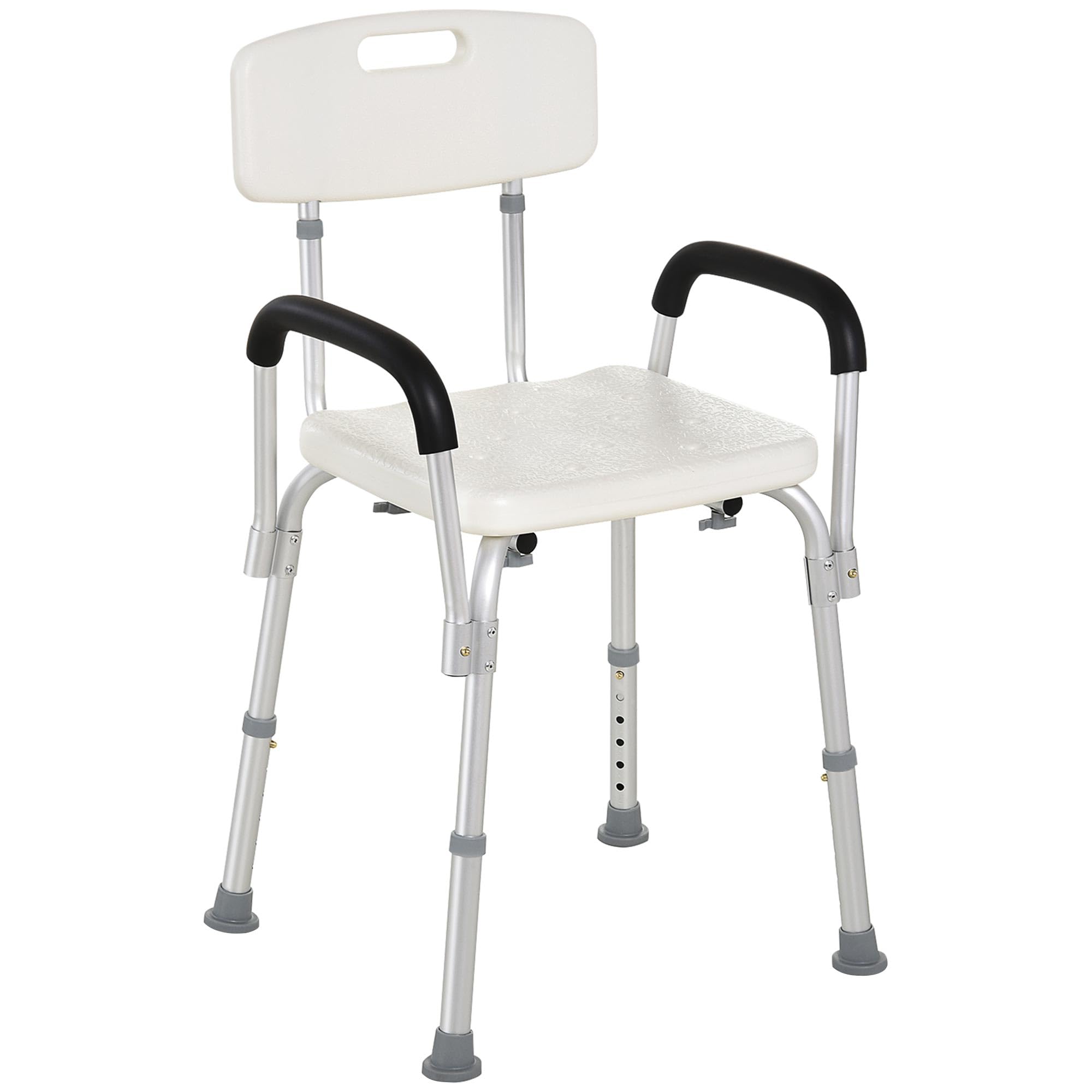 HOMCOM Chaise de Douche siège de Douche Ergonomique Hauteur réglable Pieds antidérapants Dossier accoudoirs Amovibles Charge Max. 136 Kg alu HDPE Blanc