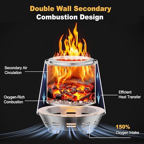 Miniatura 4 de FANHAO Fogata de mesa sin humo con soporte, hoguera de acero inoxidable para campamento, al aire libre y patio, fogata portátil de leña o pellets