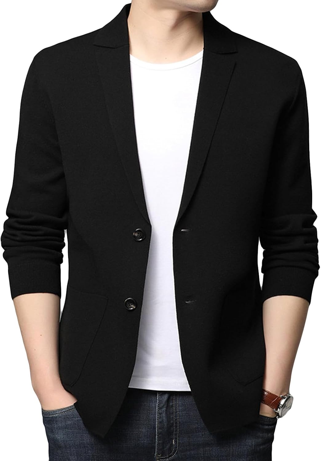 Men's Open Front Blazer Cardigan Sweater Lightweight Knit Two Button Sweater Slim Fit Casual Sports Coats Jacket