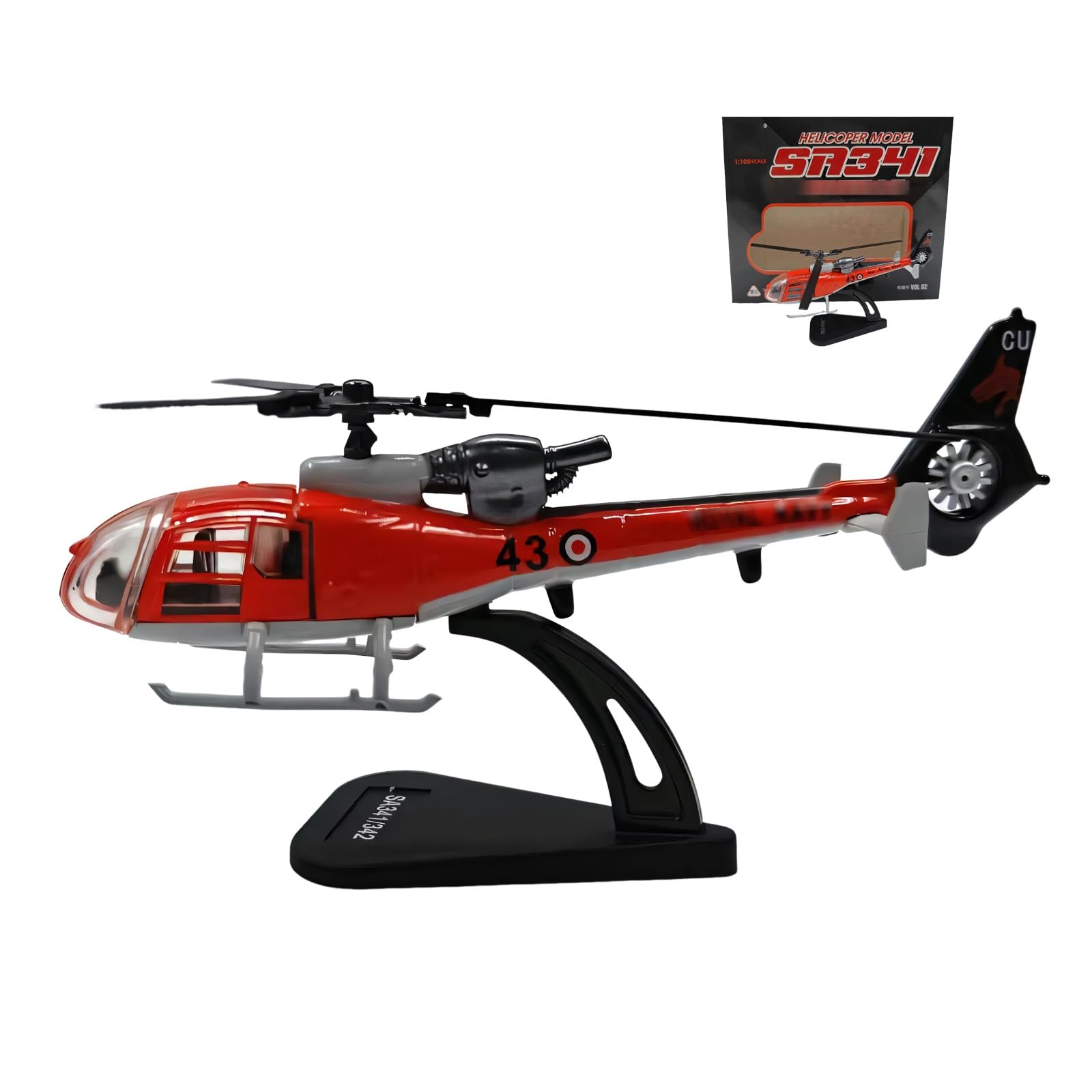 Modello elicottero SA341 in scala 1:100 collezione in lega Pale rotanti, decorazione for display tavolo for adulti, regalo perfetto for gli appassionati aviazione regalo compleanno