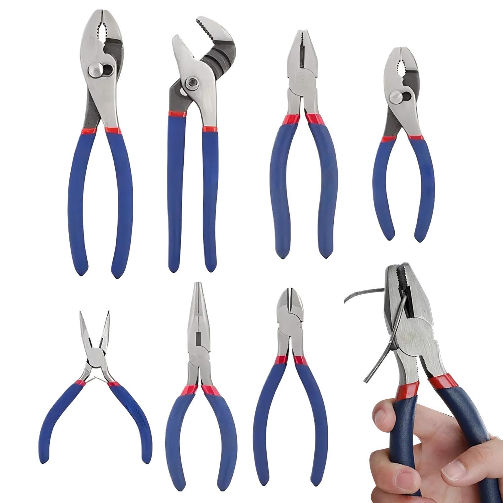 Set Kit Di Pinze A Becchi Lunghi E Giunto Scorrevole | 7 Pezzi Set Kit Di Pinze E Chiavi per Riparazioni Domestiche Fai da Te Lavori Elettrici Idraulica e Giardinaggio