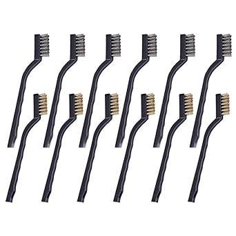 DIY Crafts Design No # 6, Pack Of 12 Pcs, Mini Wire Brushes, Stainless Steel & Brass Brush Set, Curved Handle Scratch Brush for Automotive, (Design No # 6, Pack Of 12 Pcs)