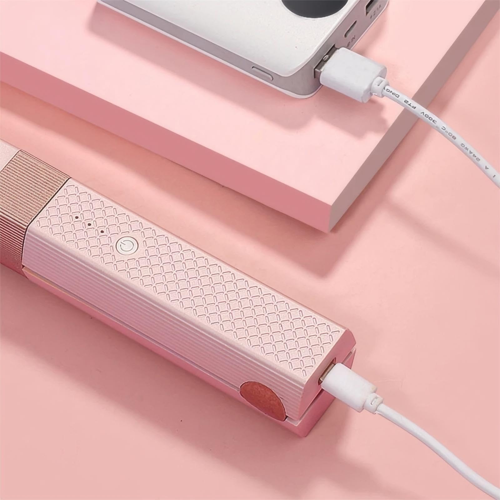 Plancha de pelo inalámbrica, mini plancha y rizador de cerámica portátil 2 en 1, alisador de viaje recargable USB-C, bloquea la humedad y el brillo, 3 niveles ajustables (rosa) 2