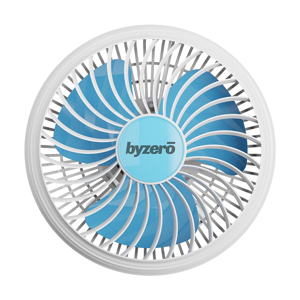BYZERO Garo Cabin Fan Cyan Blue-White 12 Inch |Versatile, Sustainable and Safe| Multiutility Cabin Fan with 2 Yrs Warranty