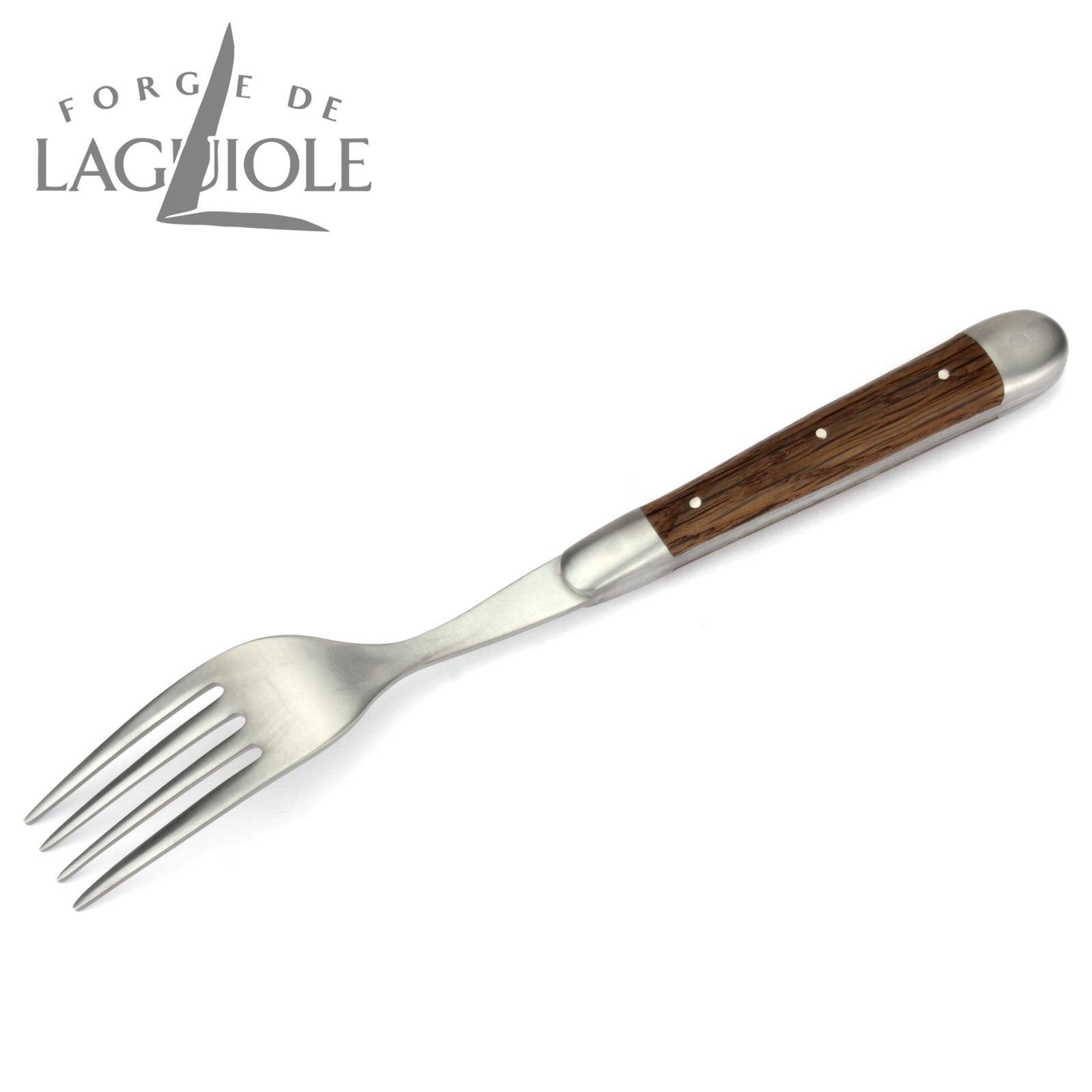 Forge de Laguiole - Steakmesser und Gabel je 1x im Set - Griff fossile Mooreiche - Steakbesteck Frankreich - Stahl satiniert