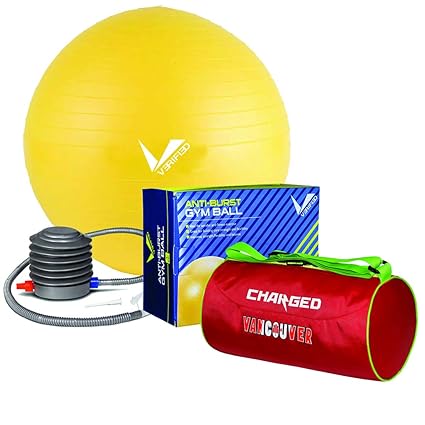 VERIFIED Gym Set with VERIFIED 65 CM Weighted Gym Ball and Charged Vancouver Large Gym Bag RED