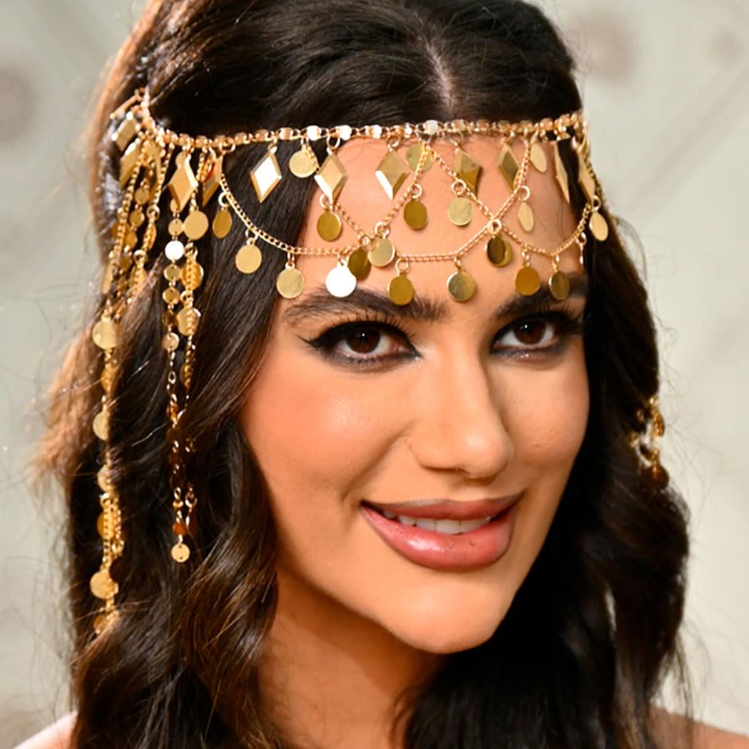 Zoestar Boho Sequins Head Chain Gold Tassel Headpiece Chain Layered Forehead Chain Jewelry Festival Costume Hair Accessories for Women - Image 4