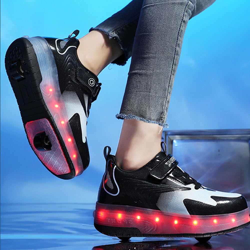 ENEN Chaussure a Roulette, Chaussures a roulettes Retractable Garçons Basket Roulette pour Enfant Fille - Roller 2 Roues Déformable Adolescents pour Intérieur Extérieur 28-40 EU
