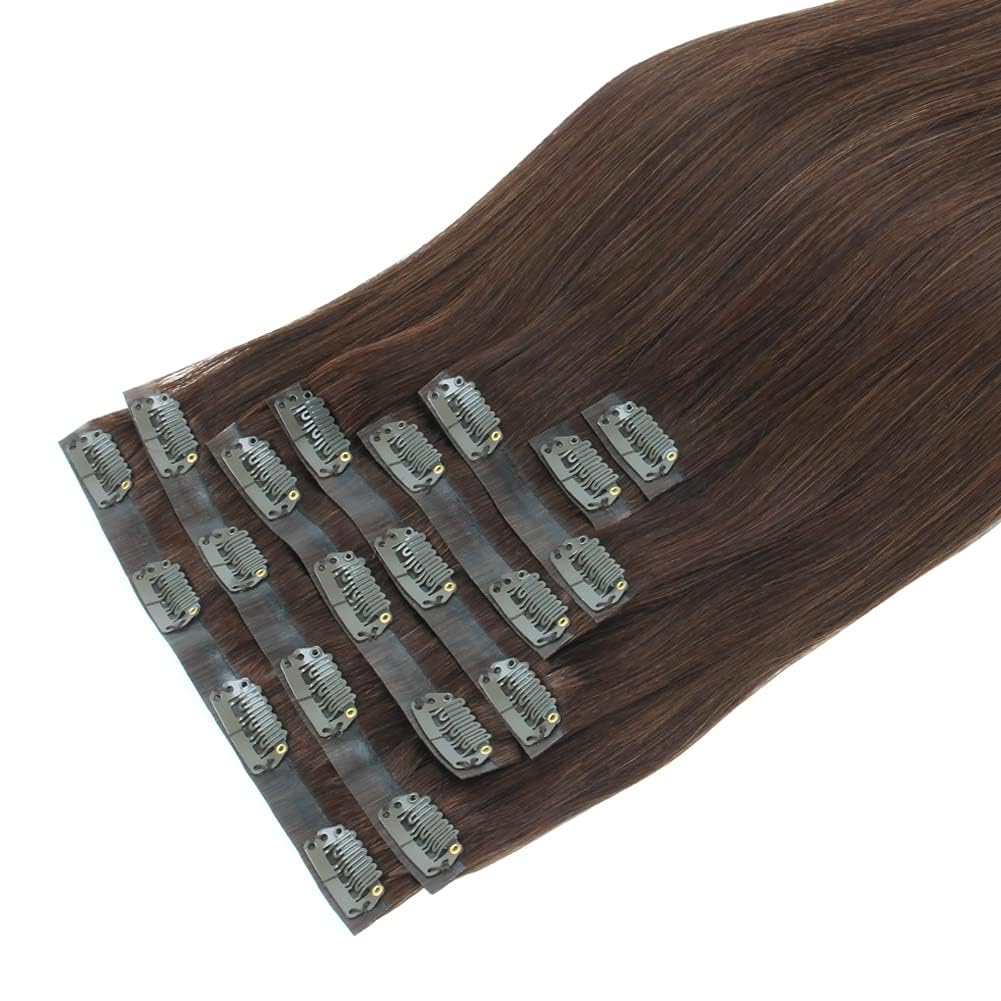 Sixstarhair Walnut Brown Clip In Extensions Human Hair Medium Brown Real Thick Hair Extensions 120g Pack with Seamless Clip In Hair Extensions 16inch 8 Pieces Pack