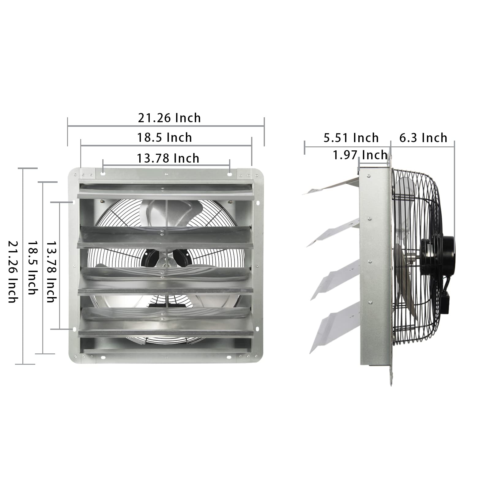 KEN BROWN 18 Inch Shutter Exhaust Fan With 1.65 Meters Power Cord Wall Mounted, High Speed 2600CFM, Vent Fan For Garages And Shops, Greenhouse,Attic Ventilation