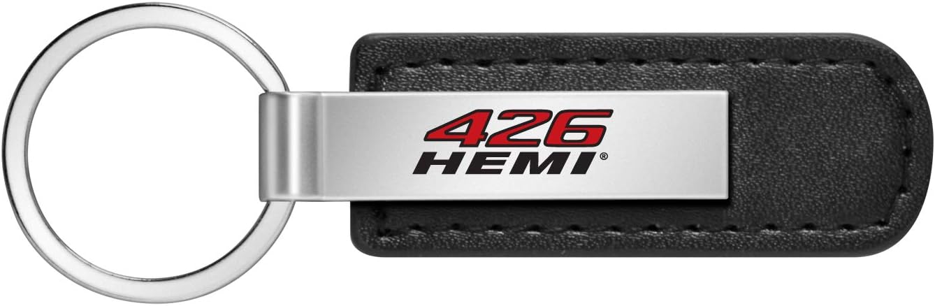 for 426 HEMI Silver Metal Plate Black PU Leather Strap Key Chain Keychain, Official Licensed for Challenger Charger