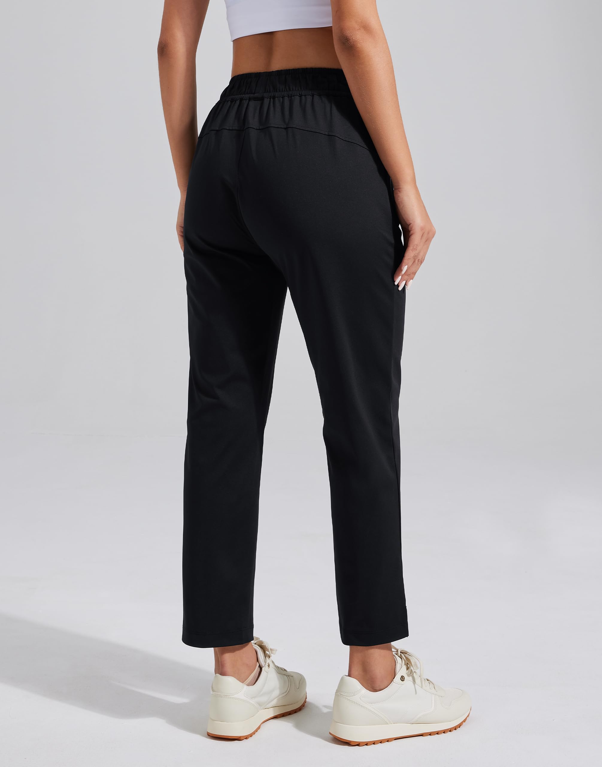 Pioneer Camp Pantalones de golf para mujer, 7/8 largos con bolsillos laterales, pantalones elásticos transpirables para oficina, viajes y deportes, cintura elástica con cordón, pantalones ligeros y