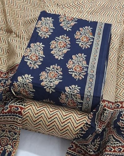 Image of DRAVINAM Trends Women's Premium Cambric Cotton Jaipuri Printed Unstitched Salwar Suit Dress Material with Mulmul Cotton Dupatta