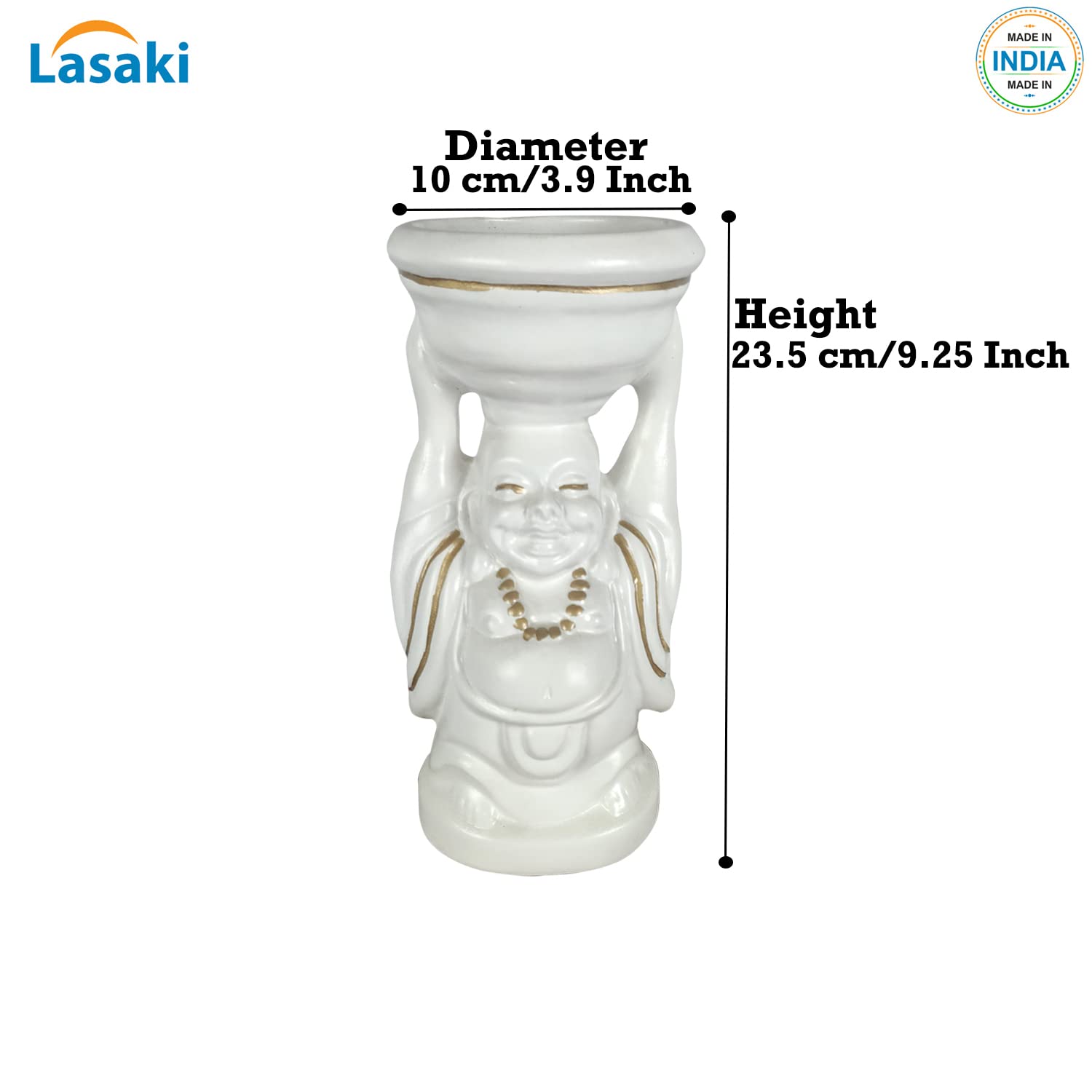 Laughing Buddha Ceramic Planter - White Gold -4 Laughing Buddha Ceramic Planter - White Gold -4