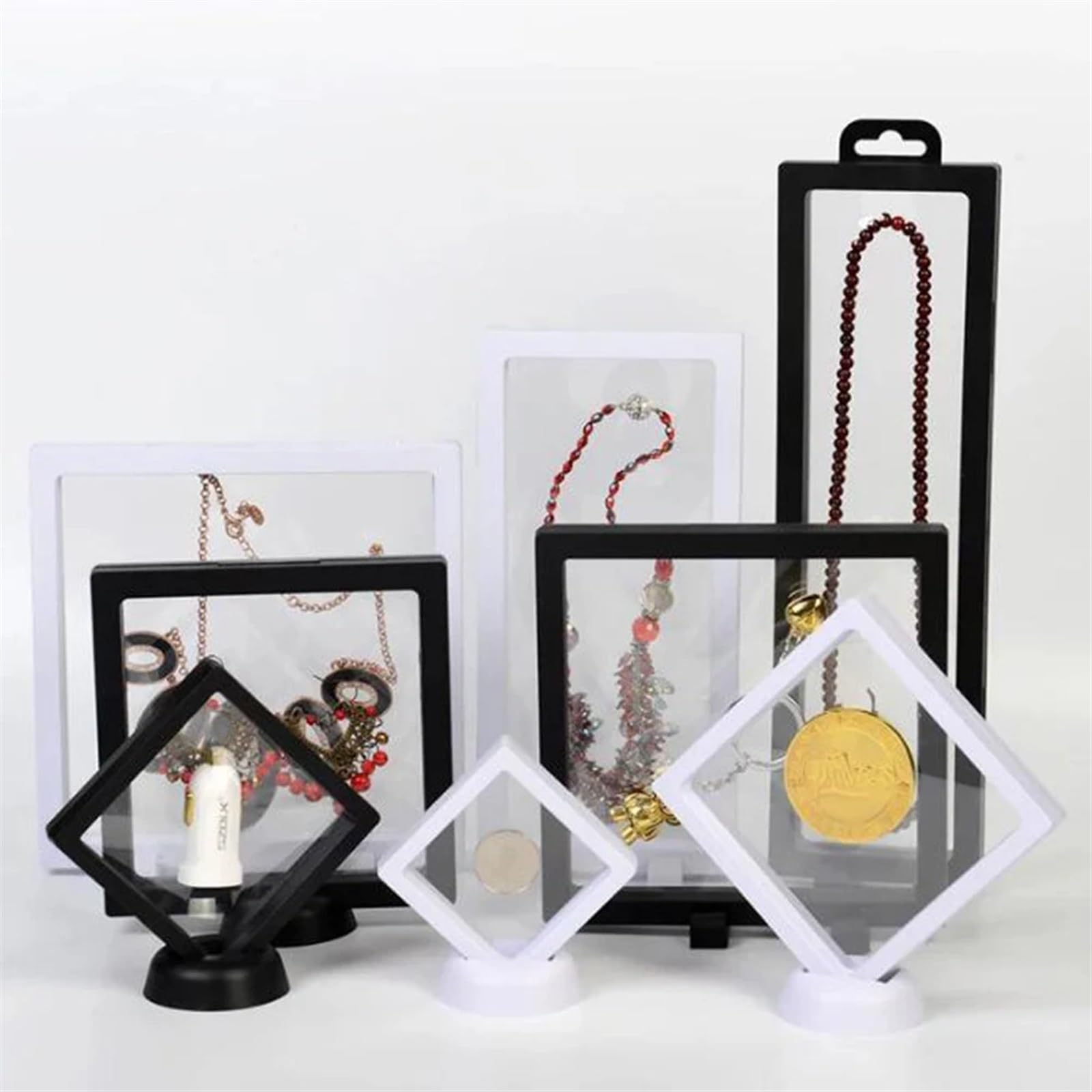 Pływająca ramka na zdjęcia 3D ABS + TPU | Czarny biały 5/10 szt. Pływający wyświetlacz: uchwyt na pierścionek z biżuterią(Black 10pcs)
