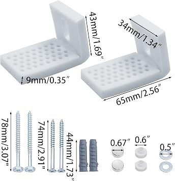 2 Sets Toilet Seat Bolts Plastic L Shaped Mounting Bracket Toilet Seat Ring Screws Replacement Kits(2.59 x 1.69)