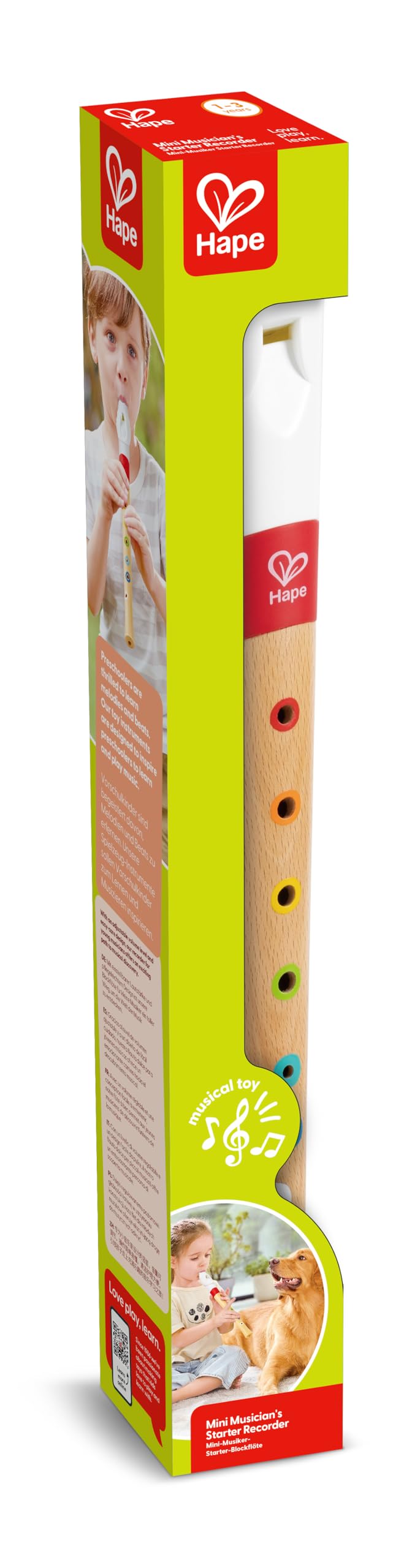 Flûte À Bec d'Apprentissage Hape - Instrument de Musique à Vent Pour Enfants de 3 Ans et Plus - Jeu en Bois - Instrument Fourni Avec Livret Pour Apprendre La Flute A Bec et Sac de Transport
