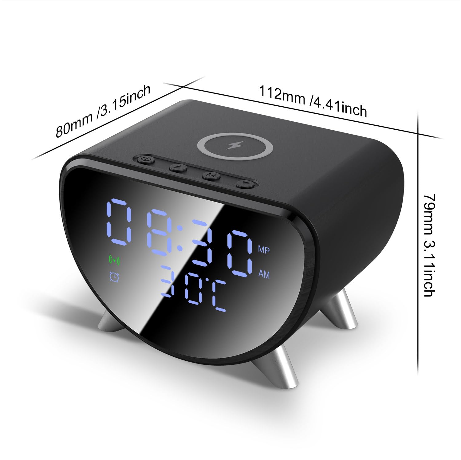 Chargeur sans Fil avec Horloge/Réveil Numérique, Chargeur à Induction Station de Charge pour iPhone/Samsung Galaxy/Pixel, Réveil de Chevet, Horloge de 12/24h, Affichage LED avec Température, Noir