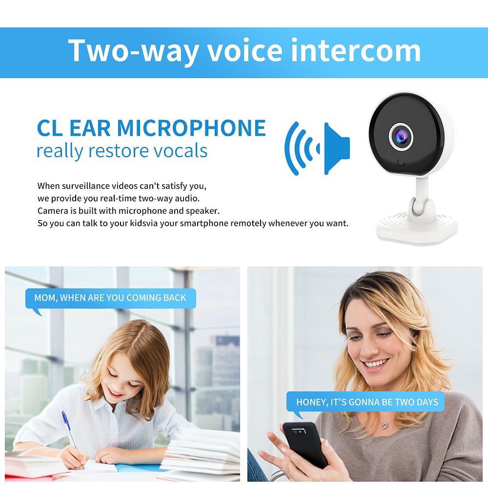 COCBTKQ 1080P Indoor Security Camera for Baby Monitor, Nanny Camera, Mini Security Camera,Smart Camera,Dog Camera w/Motion Detection, 2-Way Audio Siren, Night Vision.