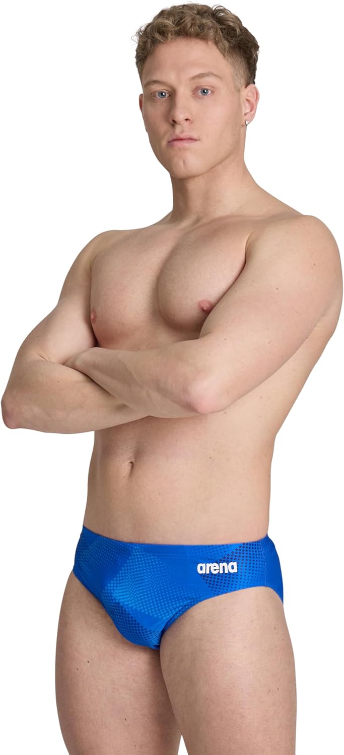 ARENA Men’s Swim Brief Halftone Team Print MaxLife Athletic Swimwear Professional Training Swimsuit Sports Bathing Suit