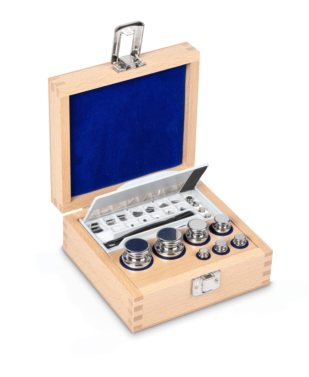 F1 1 Mg - 200 G Juego de pesas en caja de madera, acero inoxidable