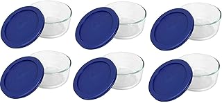 7200 2-Cup Glass Bowl & 7200-PC Dark Blue Lid (6-Pack) - Made in USA