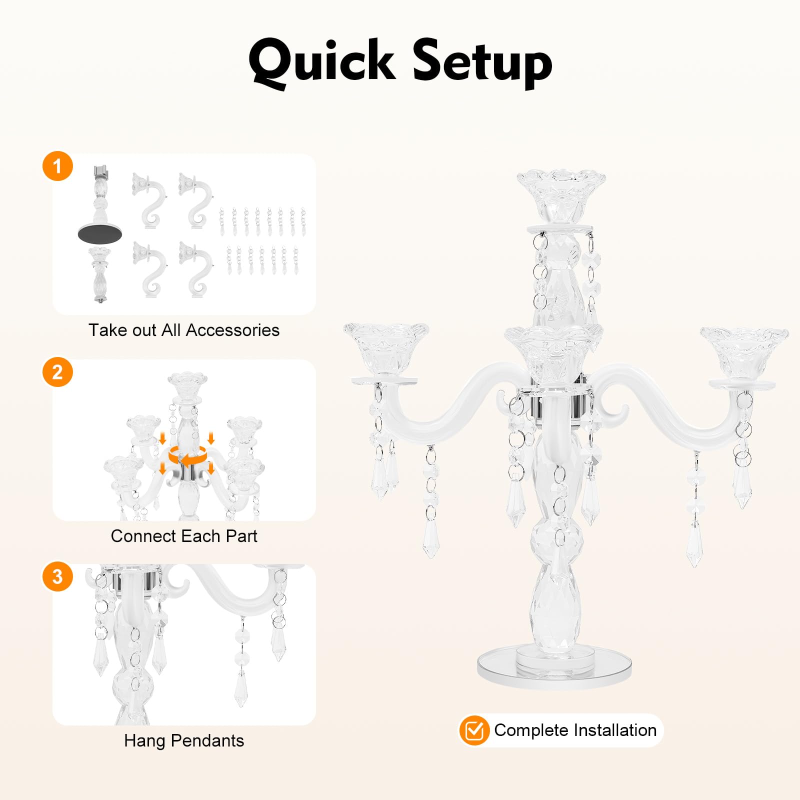 Candelabro de cristal de 5 brazos para decoración de mesa, candelabro moderno para velas de mesa y velas LED, accesorio de mesa para casa, boda, cena, transparente, 25 x 35,5 cm