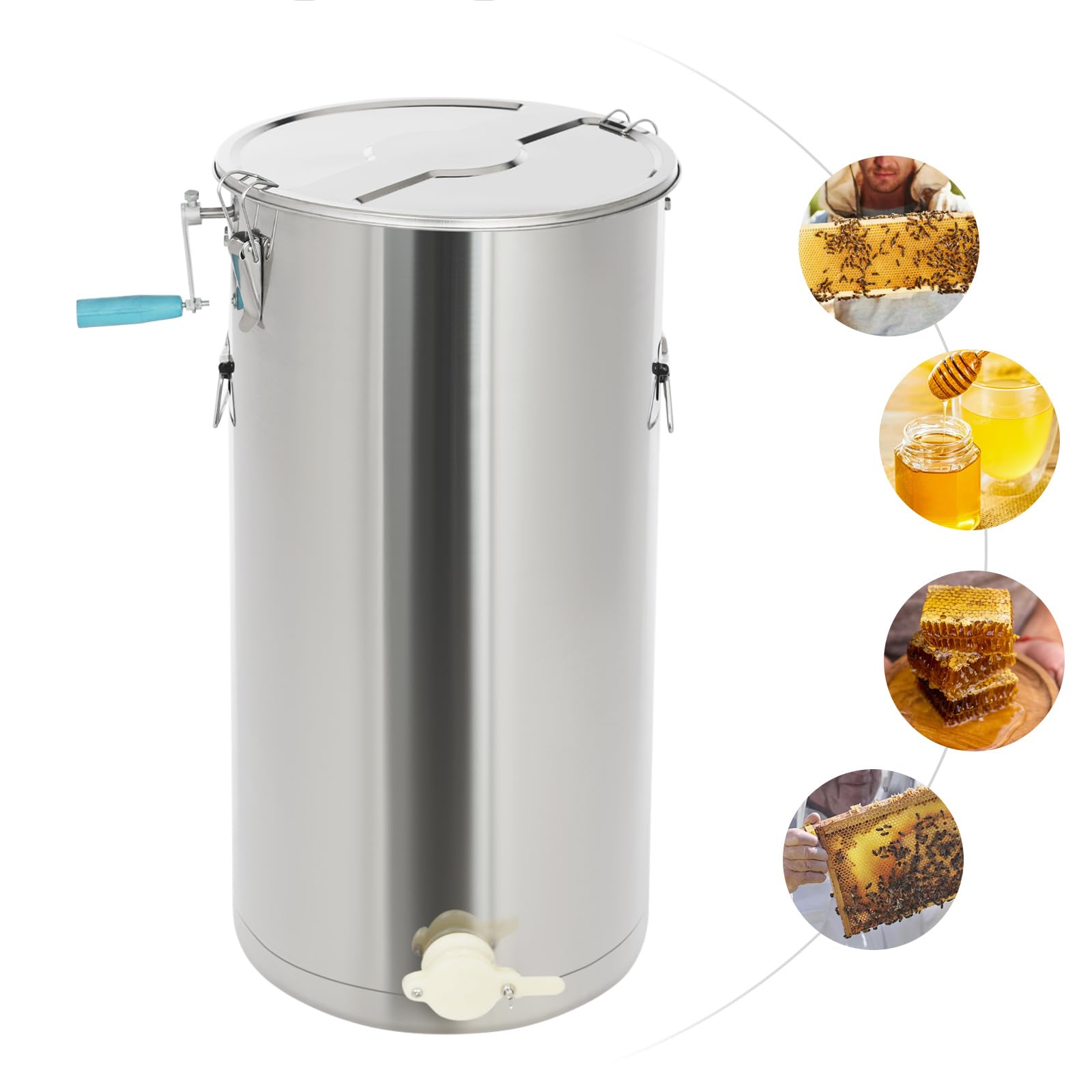 Extracteur de miel manuel, extracteur de miel en acier inoxydable, extracteur de miel pour 2 rayons, équipé de doubles roulements, extracteur de miel idéal pour les apiculteurs amateurs et