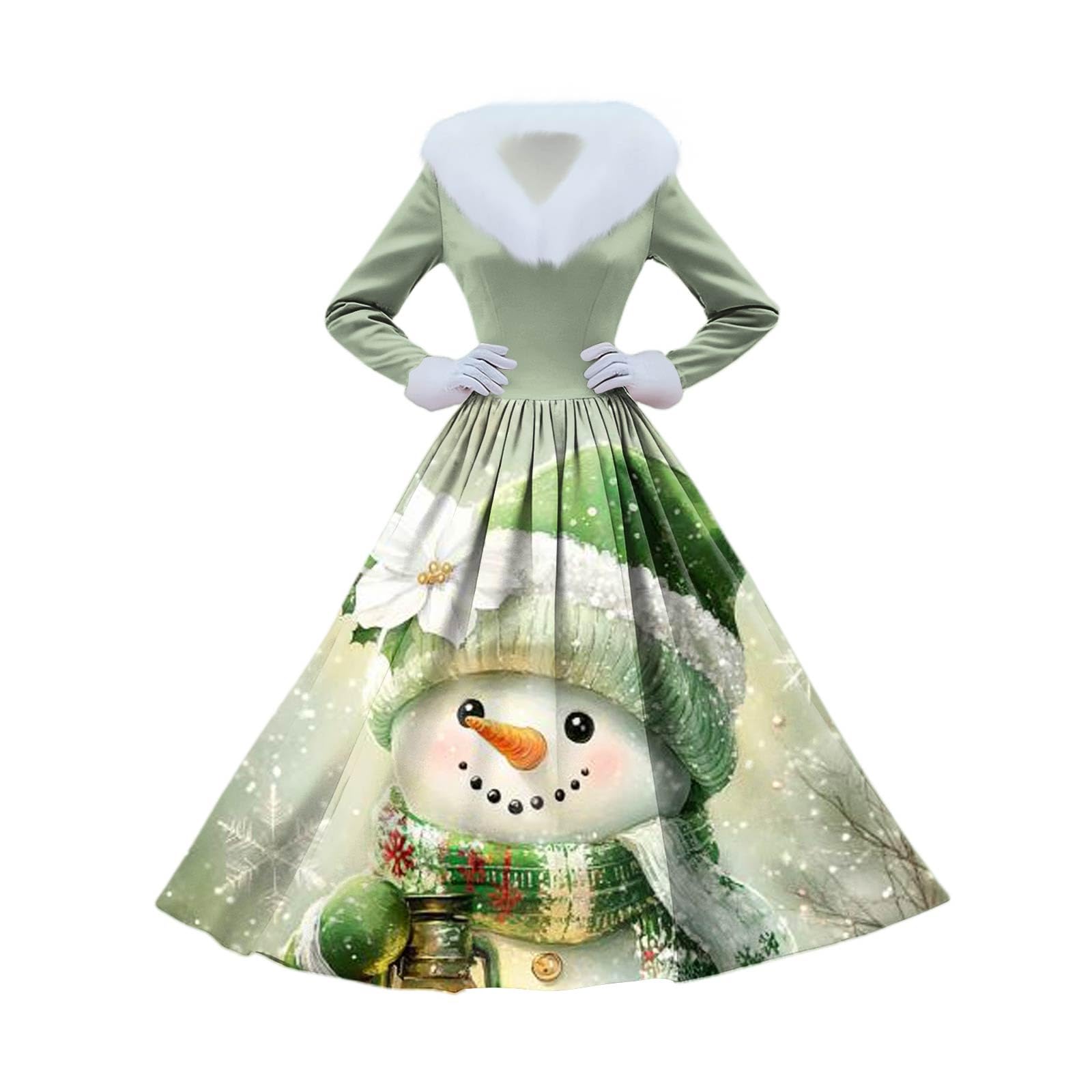 Weihnachtskleider Damen V-Ausschnitt Plüsch Vintage Hepburn Kleider
