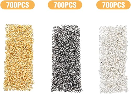 Miniatura 3 de 2100 cuentas de latón Rondelle de 3 colores, cuentas de engarce de latón diminutas cuentas de engarzado de latón con extremo espaciador de metal