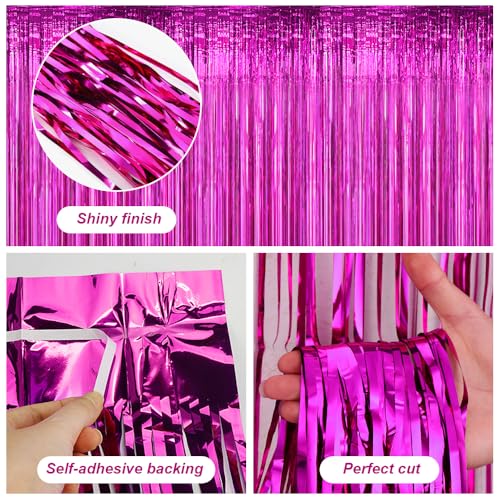 4 Stück Lametta Vorhang Rosenrot, 1m x 2m Glitzer Vorhang Geburtstag, Folie Fransen Lametta Vorhänge, Glitzer Vorhang Geburtstag Deko, Glitzervorhang Pink für Party, Hochzeit, Karneval, Weihnachten