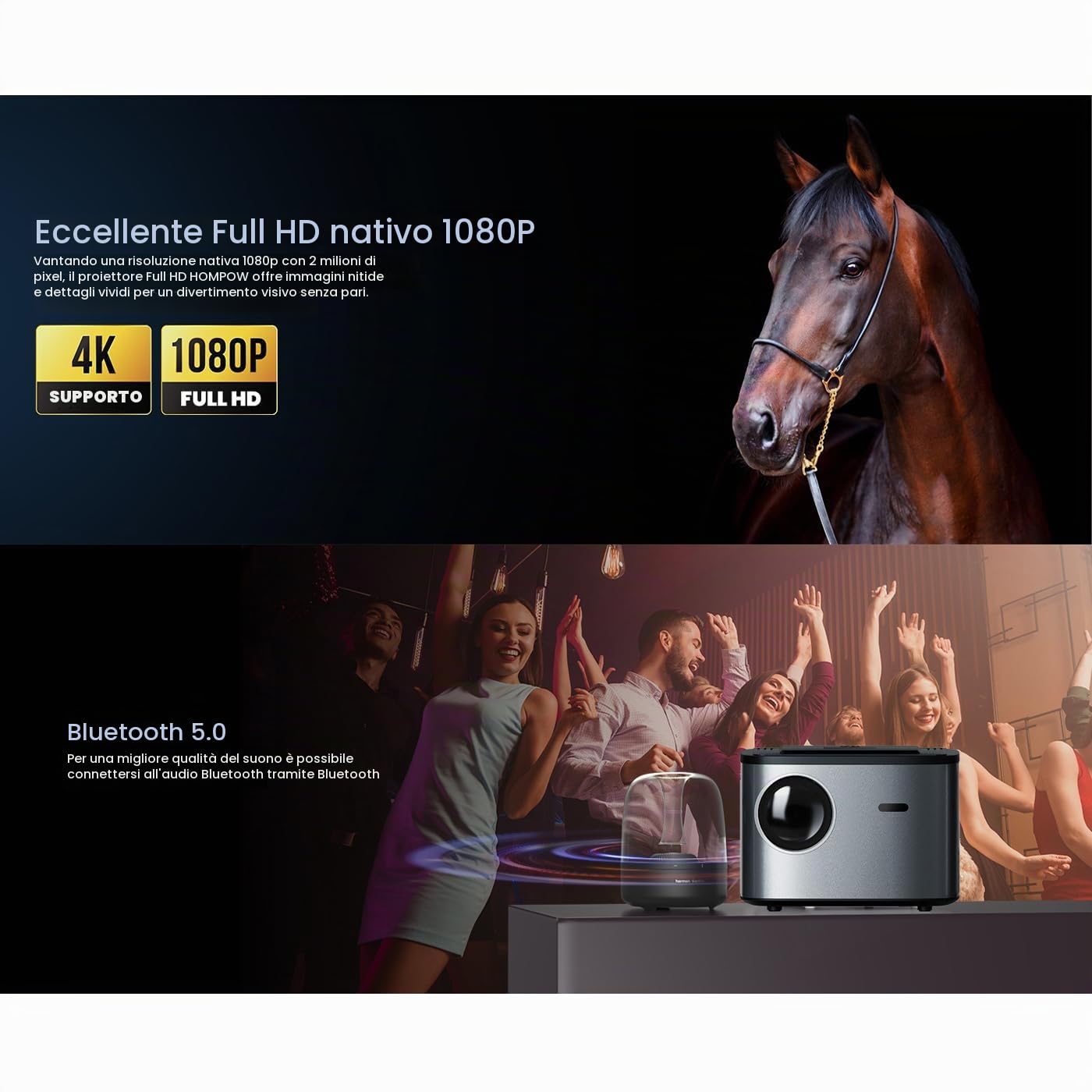 Dangbei Atom Proiettore Portatile 4K Full HD 1080P WiFi Bluetooth, Connettività Versatile, Proiettore con Raggio Visivo