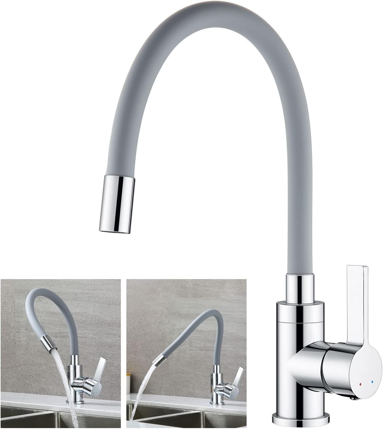 Auralum Fregadero de acero inoxidable 55 x 45 cm + grifo de cocina flexible, incluye dispensador de jabón y sifón, fregadero con grifo, set de cocina