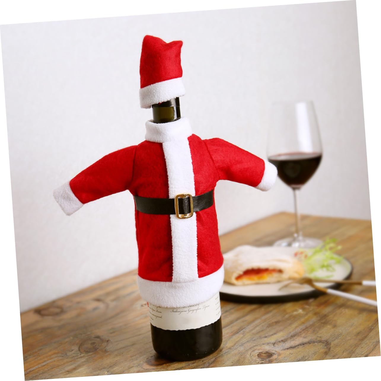 Xmas Christmas Wine Bottle Cover Hat Set, Red Non-woven Decor