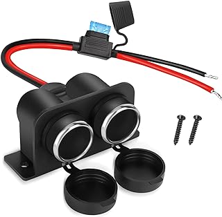 1PCS Cigarette Lighter Socket with Blade Fuse, 2-Socket Cigarette Lighter Splitter 12V Lighter Power Outlet Replacement Waterproof Plug for Car Marine Truck ATV RV