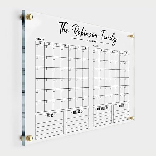 Acrylic Two Month Calendar Double Month Planner for Wall- Personalized Calendar 2024, Dry Erase Two Month Planner Family Calendar Calendar w Marker