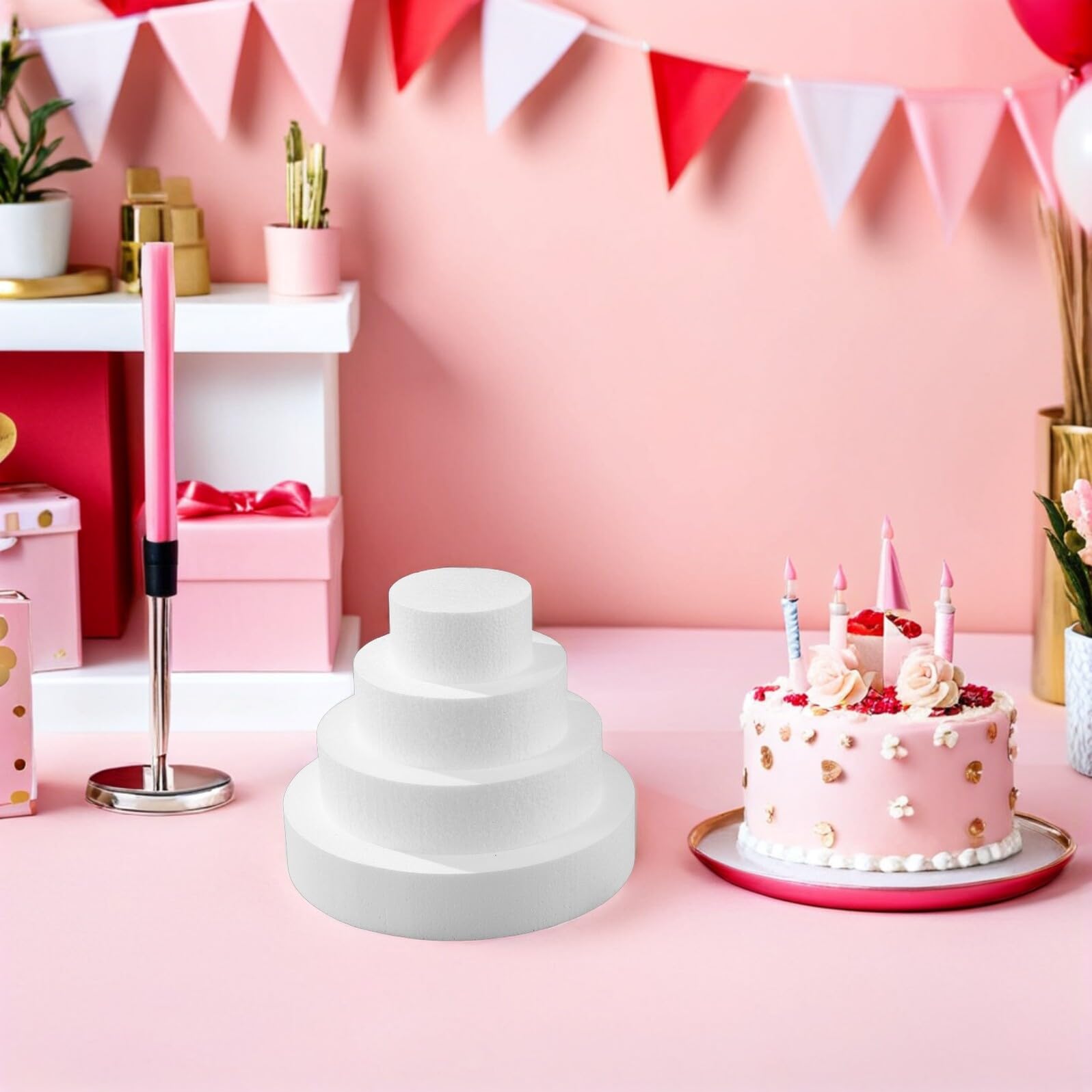 TOYANDONA Torta Finta Rotonda in Schiuma 8 Pezzi Bianca per Decorazione