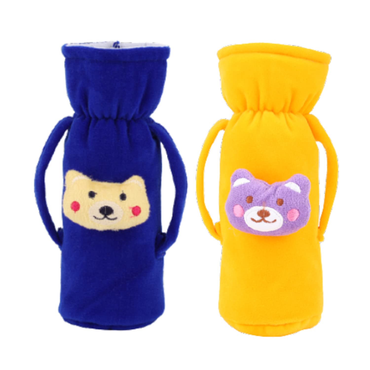 SarvatapanaBaby BottleCover for Feeders Soft Plush StretchableBaby Feeding BottleCover (120-250 ml) Set of 2Baby Milk Feeding BottleCover Handle On Both Side for Easy to Hold Dark Blue & Yellow-picture-27