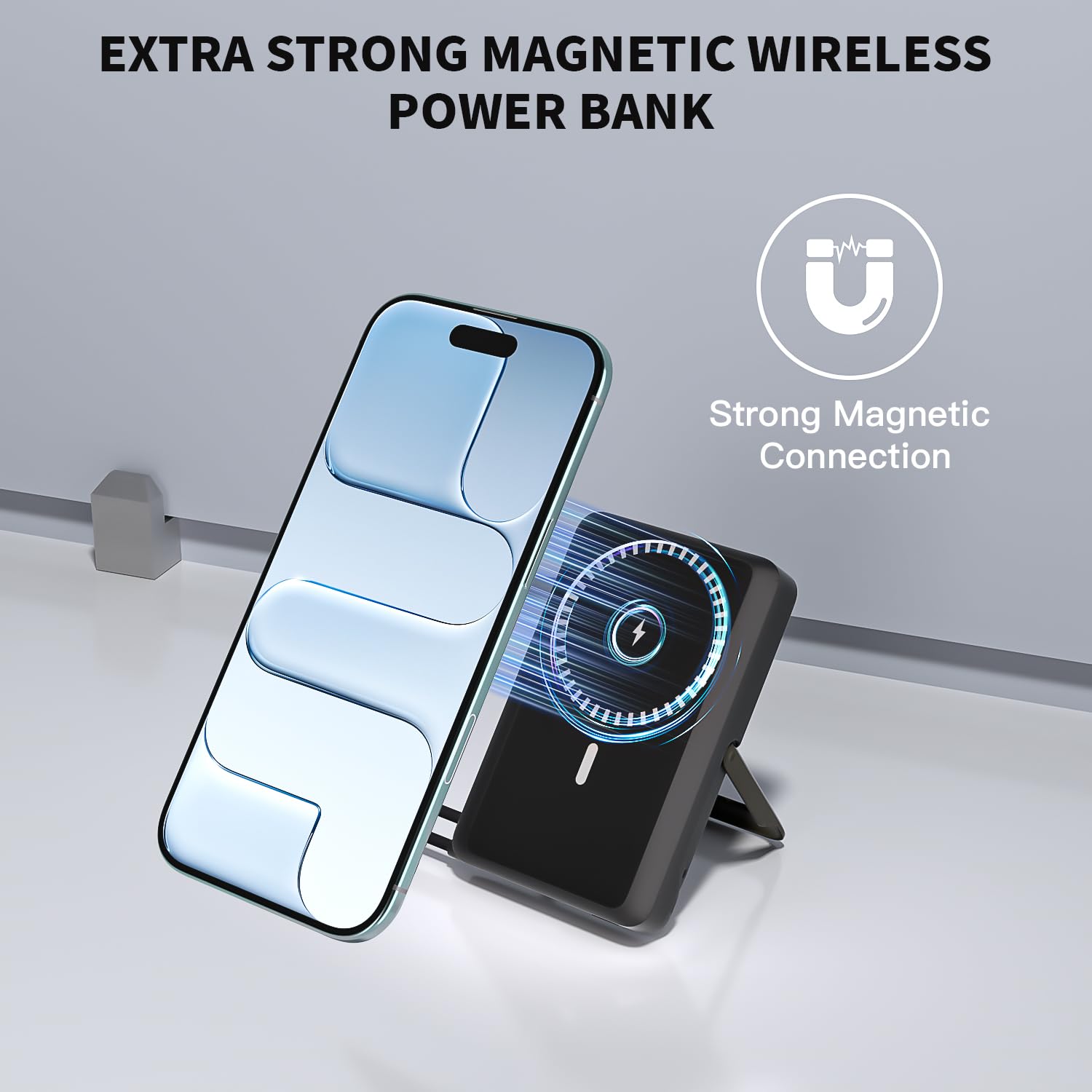 10000mAh Magnetic Wireless Power Bank Fast Charging , Mag-Safe Protable Charger Bulit in USB C Cable and Stand 22.5W PD USB C Fast Charger,Magnetic Battery Pack for iPhone 17 Pro/17 Air/16/15/14/13/12 — view 4