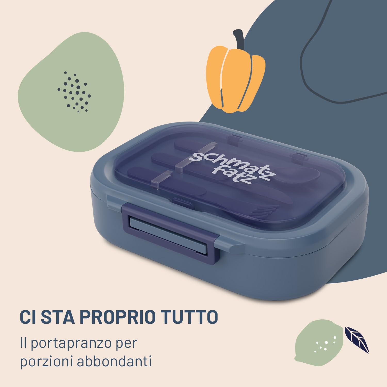Klarstein Schmatzfatz - Portapranzo Ermetico, Lunch Box Con 3 Scomparti, Tritan Senza BPA, Lavabile In Lavastoviglie, Include Le Posate, Design Colorato, Blu Porcellana, Compatto & Portatile