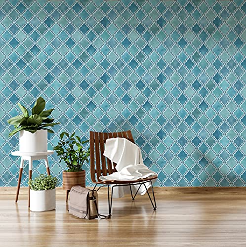 Image of DWELLSINDIA Teal Moroccan Arabesque Wallpaper for Home Decoration | Self Adhesive Peel & Stick, Thick Textured Premium Paper | Waterproof, Scratch Resistant | Living Room & Entryway | 41 x 244 cm