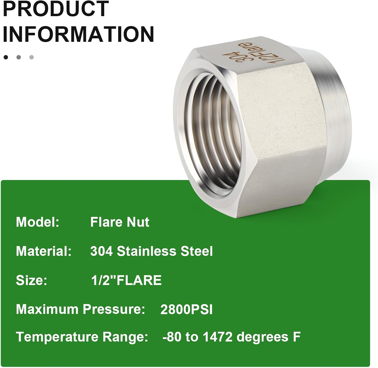 TAISHER 5PCS Forging of 304 Stainless Steel SAE 45 Degree Flare Tube Fitting, 1/2" Flare Nut Air Conditioning Pipe Extension Butt Tube