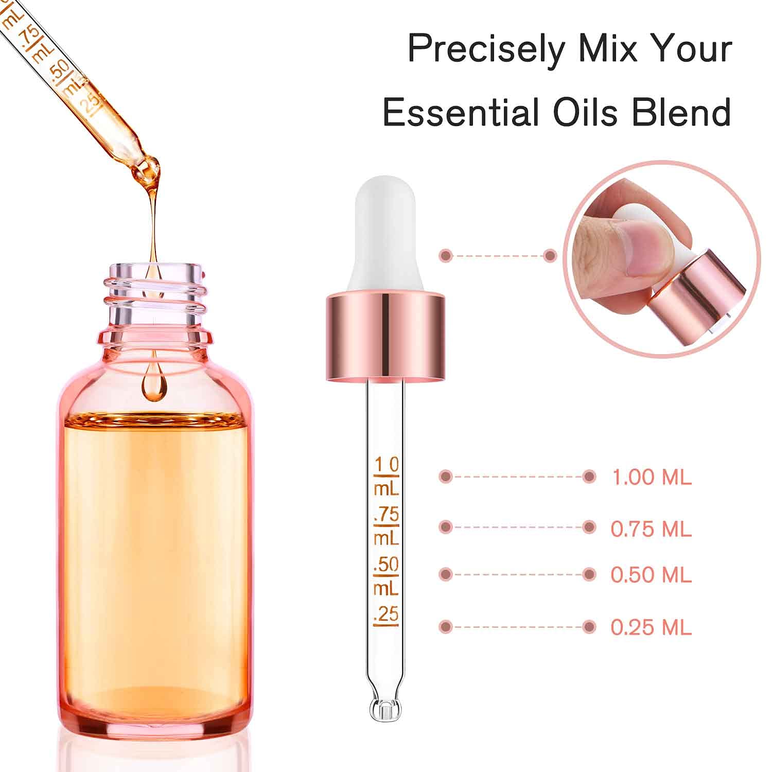 Lot de 24 flacons compte-gouttes vides en verre de 60 ml avec compte-gouttes en forme de rose, 1 bouchon supplémentaire, 2 entonnoirs en plastique, 2 pipettes et 48 autocollants pour huiles