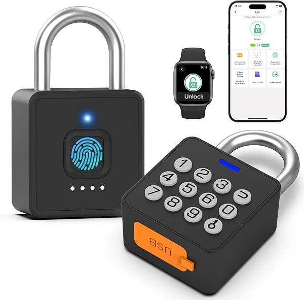 Combination Lock eLinkSmart Gym Locker Padlock with 9 Digit Push Button Password Fingerprint APP Unlock Keyless Biometric Security Metal Padlock for Gym and School Lockers Storage Tool Box