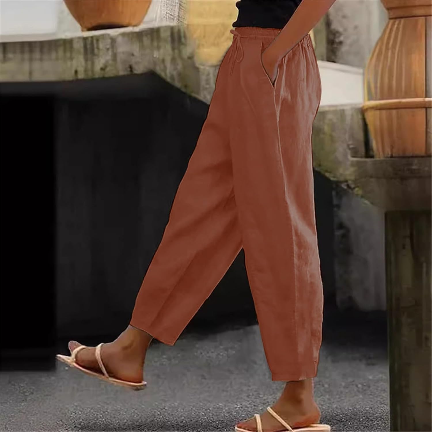 Women's High Waisted Straight Leg Pants Stretchy Business Casual Beach Pants Plus Size Work Trousers with Pockets